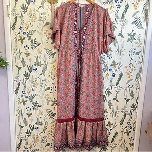 Anthropologie Boemo Paisley Hippy Boho Floral Maxi Tiered dress Small